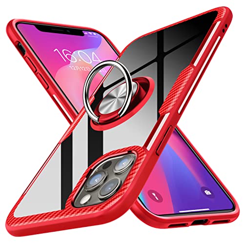 樂天商城 - iPhone 12 Pro Max ケース クリアケース リング付き 耐衝撃 背面強化ガラス スマホケース 透明 薄型 9H背面 スタンド機能 車載ホルダー 黄変防止 TPUバンパー 落下防止 レンズ保護 滑り防止 軽量 一体型 アイフォン12 Pro Max用カバー 赤 送料無料