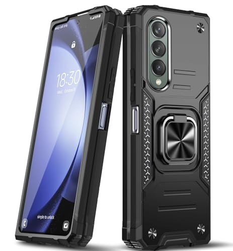 樂天商城 - Galaxy Z Fold4 ケース リング付き 耐衝撃 TPU クリア 薄型 軽量 携帯ガバー スタンド機能 車載ホルダー二重構造 指紋防止 全面保護 スクラブ カメラ保護 擦り傷防止 取り出し易い スクラッチ防止 着脱しやす[黒] 送料無料