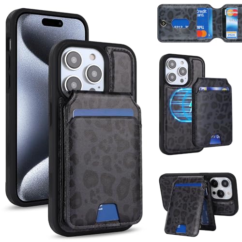樂天商城 - iPhone 15 Pro ケース 手帳型 手帳型ケース 分離型 手帳型ケース MageSafe スマホケース 財布型 カバー MageSafe wallet 両用 2way 内蔵マグネット 横置 耐衝撃 軽量 薄型 黒ヒョウ柄 送料無料