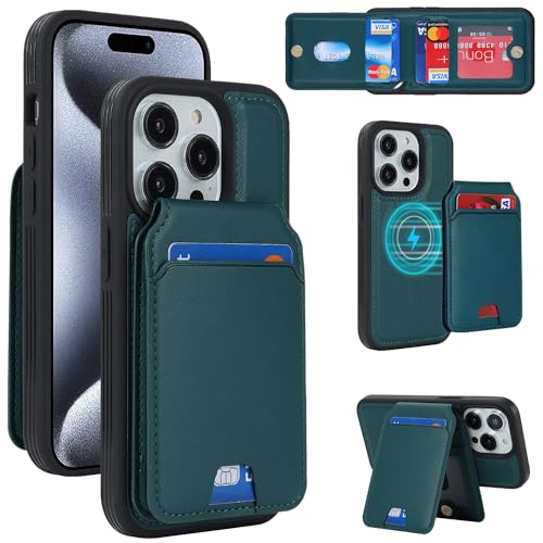 乐天商城 - iPhone 15 Pro ケース 手帳型 手帳型ケース 分離型 手帳型ケース MageSafe スマホケース 財布型 カバー MageSafe wallet 両用 2way 内蔵マグネット 横置 耐衝撃 軽量 薄型 ダークグリーン 送料無料