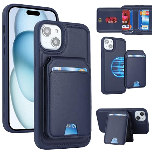 乐天商城 - iPhone 15 Plus ケース 手帳型 手帳型ケース 分離型 手帳型ケース MageSafe スマホケース 財布型 カバー MageSafe wallet 両用 2way 内蔵マグネット 横置 耐衝撃 軽量 薄型 ブルー 送料無料
