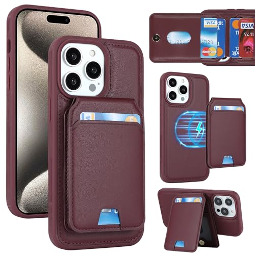 樂天商城 - iPhone 15 Pro Max ケース 手帳型 分離 カード収納 MageSafe スマホケース セパレート 財布型 カバー MageSafe wallet 両用 2way 内蔵マグネット 耐衝撃 薄型 軽量 ワインレッド 送料無料