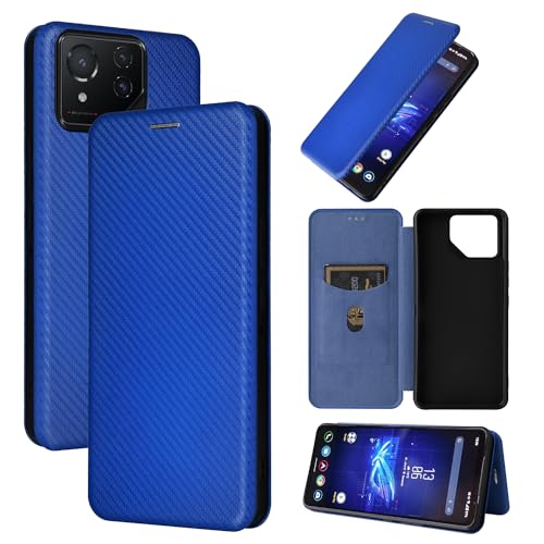 乐天商城 - Asus ROG Phone 8 ケース 手帳型 カーボン調 phone8 スマホカバー ROG Phone 8 Pro 背面ケース 軽量薄型 財布型 カード収納 エイスース ログフォン8 / 8 Pro スマホケース マグネット ストラップ付き 耐衝撃 全面保護-ブルー 送料無料