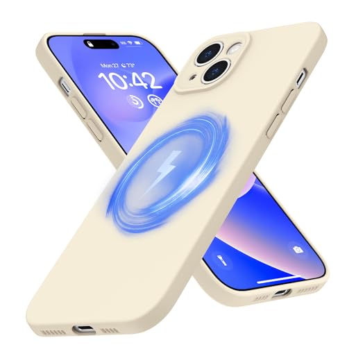 iPhone 15 ケース マグネット搭載 シリコン 薄型 耐衝撃 レンズ保護 磁気スマホケース 防水 軽量 TPU ワイヤレス充電 四隅衝撃吸収 黄変防止 おしゃれ マグセーフ滑り止め フィット感 アイフォン15 シリコンカバー ベージュ 送料無料