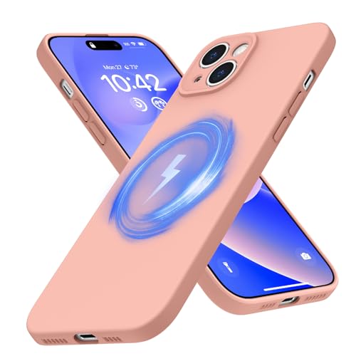 iPhone 15 ケース マグネット搭載 シリコン 薄型 耐衝撃 レンズ保護 磁気スマホケース 防水 軽量 TPU ワイヤレス充電 四隅衝撃吸収 黄変防止 おしゃれ マグセーフ滑り止め フィット感 アイフォン15 シリコンカバー ピンク 送料無料