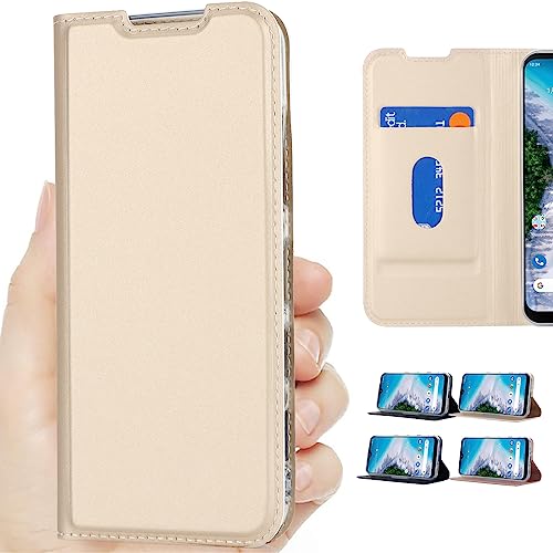 樂天商城 - らくらくスマートフォン F-52B ケース 手帳型 カード収納 スマホケース 財布型 柔らかい材質 クラシック PUレザー クレジットカード スロット付き ノートブック型 スタンド ホルダー マグネット 横置きスタンド 軽量 薄型 耐衝撃 ゴールド 送料無料