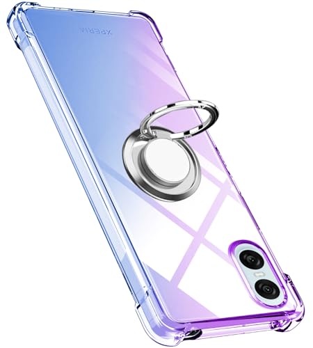 乐天商城 - Xperia 10 VI ケース リング TPU 薄型 軽量 シリコン エクスペリア 10 vi カバー グラデーション 耐衝撃 指紋防止 車載ホルダー防塵 一体型 人気 携帯カバー (パープルブルー) 送料無料