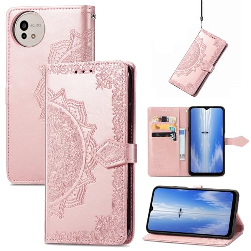 乐天商城 - Aquos Wish 4 SH-52E ケース 手帳型 軽量 耐衝撃 ノートブック型 スマホカバー 多機能 スタンド 財布 スマホホルダー シンプル ビジネス 耐久性 摩擦耐性 スマホケース カード収納 男性 女性 薄型 マンダラローズゴールド 送料無料