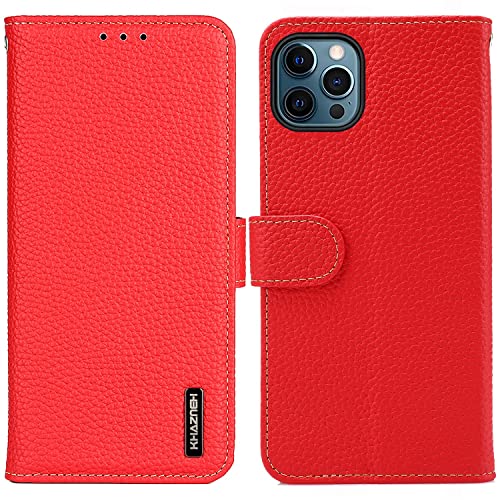 樂天商城 - iPhone 16 Pro ケース 手帳型 本革 アイフォン 16 プロ カバー 財布型 高級本皮 シュリンクカーフレザー ライチ柄 良い触り心地 サイドマグネット式 2枚カード収納 横置きスタンド機能 耐衝撃 レッド 送料無料