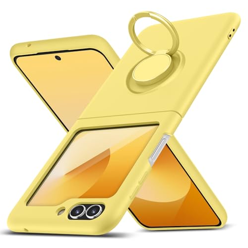 樂天商城 - Galaxy Z Flip6 ケース リング シリコン レンズ保護 薄型 360°回転 車載ホルダー TPU 一体型 防水 軽量 ストラップホール 黄変防止 四隅衝撃吸収 おしゃれ 滑り止め フィット感 ギャラクシーZ Flip 6 シリコンカバー 黄 送料無料