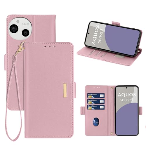樂天商城 - AQU0S sense9 ケース 手帳型 アクオスセンス9 レザーケース PUレザー スマホカバー スマホケース 財布型 カード収納 マグネット開閉 カメラ保護 横置きスタンド機能 ストラップ付き 耐摩擦 耐衝撃 全面保護 (AQU0S sense9 ピンク) 送料無料
