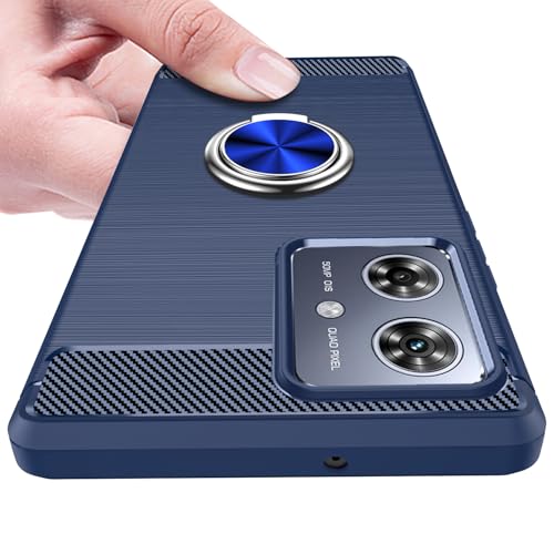 乐天商城 - Moto G64 5G ケース リング付き TPU 耐衝撃 スマホケース 衝撃吸収 スタンド機能 薄型 360回転 車載ホルダースリム 散熱加工 指紋防止 シリコン ソフト モトローラ G64 用携帯カバー 青 送料無料