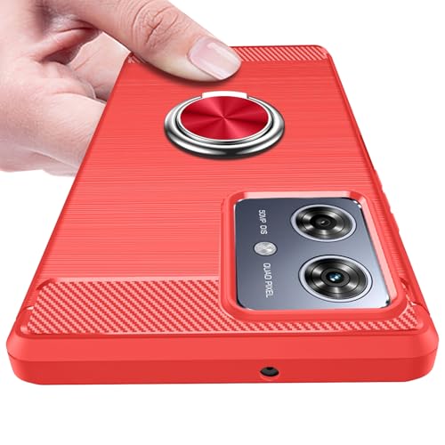 乐天商城 - Moto G64 5G ケース リング付き TPU 耐衝撃 スマホケース 衝撃吸収 スタンド機能 薄型 360回転 車載ホルダースリム 散熱加工 指紋防止 シリコン ソフト モトローラ G64 用携帯カバー 赤 送料無料