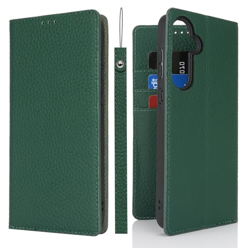 乐天商城 - Galaxy S25 SC-51F SCG31 ケース 手帳型 Samsung Galaxy S25 5G 牛革 本革 レザー 財布型カバー カード収納 スタンド機能 内蔵マグネット 柔らかい サムスン ギャラクシーS25 スマホカバー ストラップ付 耐衝撃 グリーン 送料無料