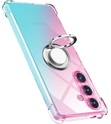 樂天商城 - Galaxy S24 FE ケース リング TPU 薄型 軽量 シリコン グラデーション ギャラクシー S24 FE スマホケース 耐衝撃 指紋防止 車載ホルダー防塵 一体型 人気 携帯カバー (ピンクグリーン) 送料無料