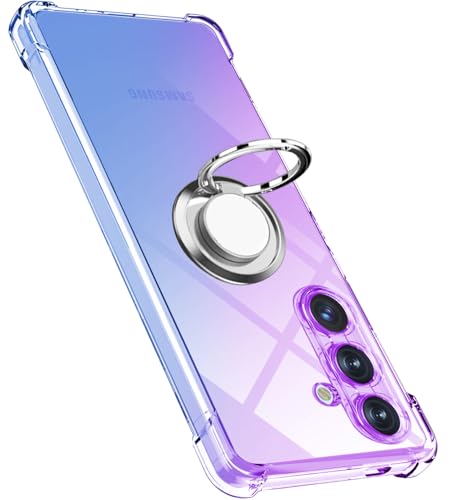 樂天商城 - Galaxy S24 FE ケース リング TPU 薄型 軽量 シリコン グラデーション ギャラクシー S24 FE スマホケース 耐衝撃 指紋防止 車載ホルダー防塵 一体型 人気 携帯カバー (パープルブルー) 送料無料