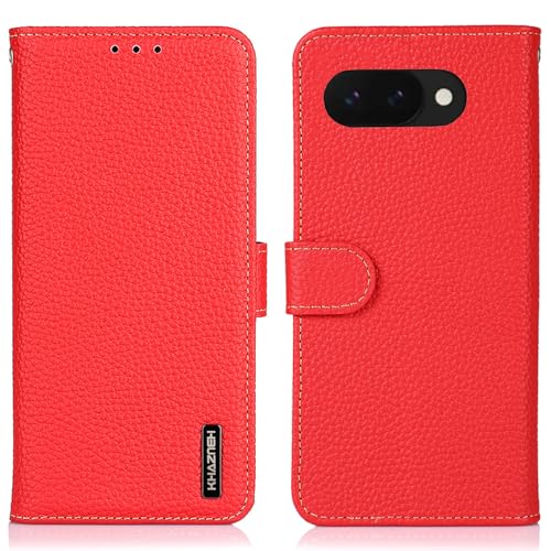 乐天商城 - pixel 9a ケース 手帳型 本革 ピクセル9a カバー 財布型 高級本皮 シュリンクカーフレザー ライチ柄 良い触り心地 サイドマグネット式 2枚カード収納 横置きスタンド機能 耐衝撃 レッド 送料無料