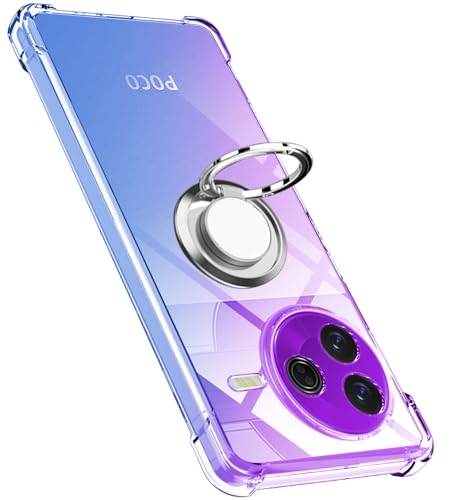 樂天商城 - Xiaomi POCO F7 Pro ケース リング TPU 薄型 シャオミ POCO F7 Pro ソフト軽量 シリコン グラデーション 耐衝撃 指紋防止 車載ホルダー防塵 一体型 人気 携帯カバー (パープルブルー) 送料無料