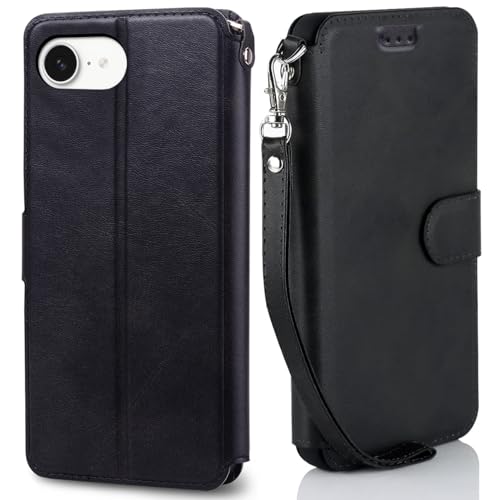 乐天商城 - iPhone 16e ケース 手帳型 アイフォン 16E カバー スマホカバー 手帳ケース ストラップ付き カード CASE 軽量 薄型 ストラップ スマホケース ブラック 送料無料