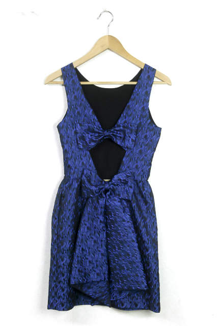 ERIN by Erin Fetherston エリン フェザーストン リボンバックジャガードワンピース 0 ネイビー ドレス トップス【中古】【ERIN by Erin Fetherston】
