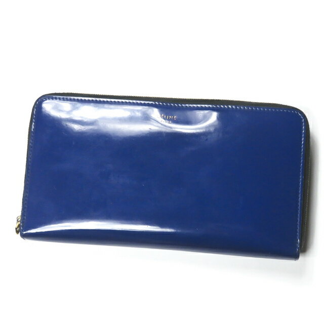 Rakuten - CELINE セリーヌ パテントレザーロングウォレット ブルー エナメル ラウンドジップ 長財布【中古】【CELINE】