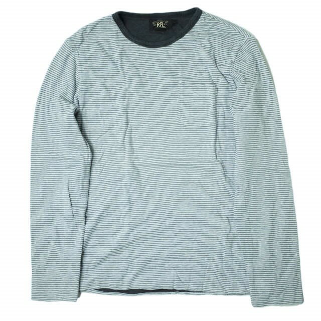 RRL ダブルアールエル BORDER LONG SLEEVE POCKET TEE ボーダーロングスリーブポケットTシャツ S ライトブルー/グレー Double RL プルオーバー ボンディング トップス【中古】【RRL】