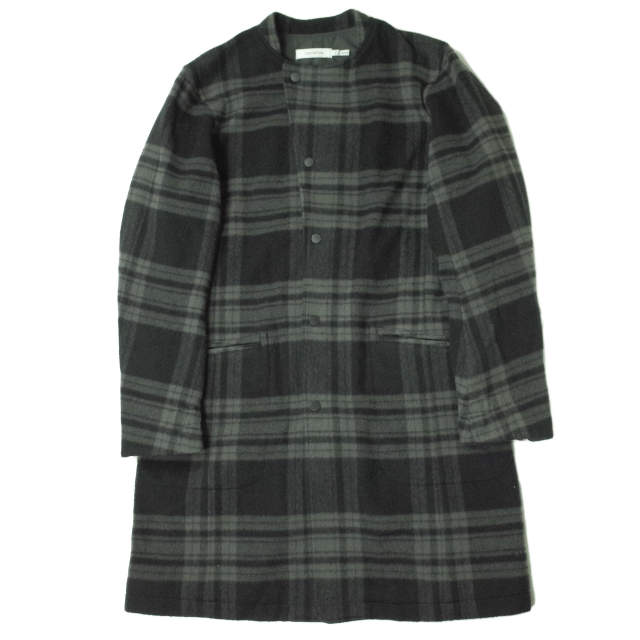 nonnative ノンネイティブ 日本製 CONTRACTOR COAT W/N PLAID CHECK ウールチェックノーカラーコート 2218061 1 グレー/ブラック アウター