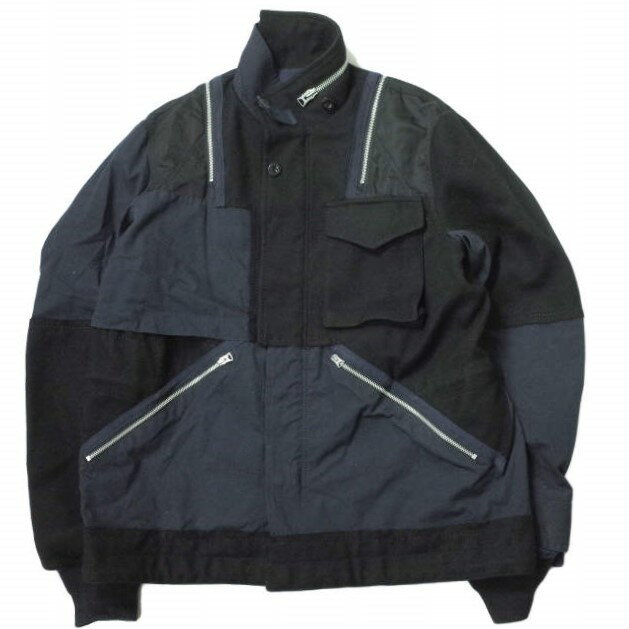 sacai サカイ 18AW 日本製 ハイブリッドミリタリージャケット 18-01749M 2 NAVY ドッキング ブルゾン アウター【中古】【sacai】のサムネイル