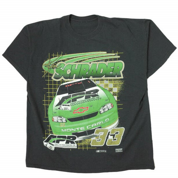 Ken Schrader ケン・シュレーダー #33 NASCAR RACING TEE レーシング Tシャツ L-XL程度 ブラック 半袖 ヴィンテージ ANDY PETREE RACING トップス