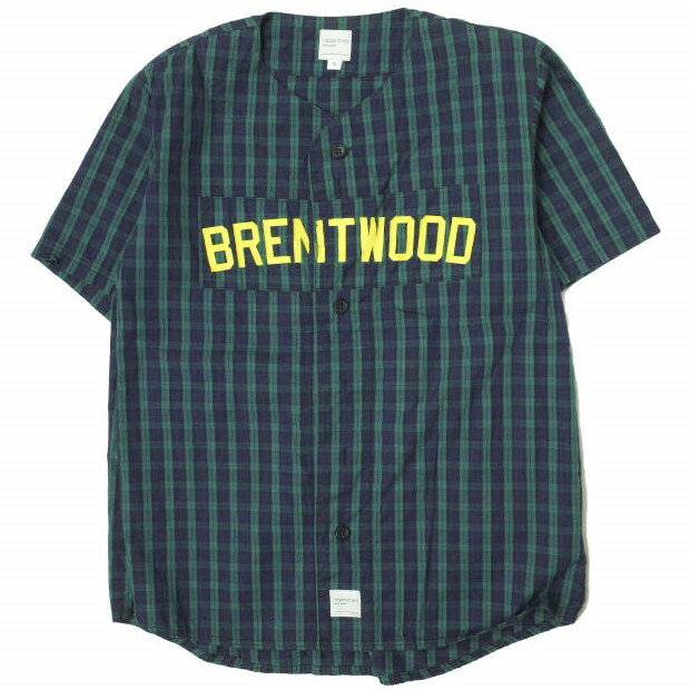 NEPENTHES ネペンテス アメリカ製 NEP NY BB SHIRT - PLAID W/PRINT チェックベースボールシャツ S NAVY/GREEN 半袖 BRENTWOOD トップス【中古】【NEPENTHES】