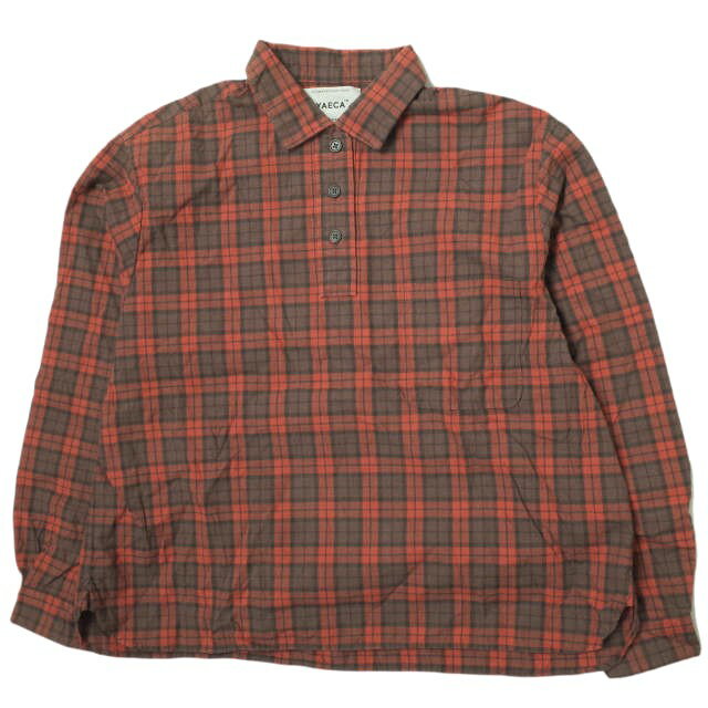 YAECA ヤエカ 日本製 Button Pullover Shirt ボタンプルオーバーシャツ 151056 M Brown Check 長袖 チェック トップス【中古】【YAECA】