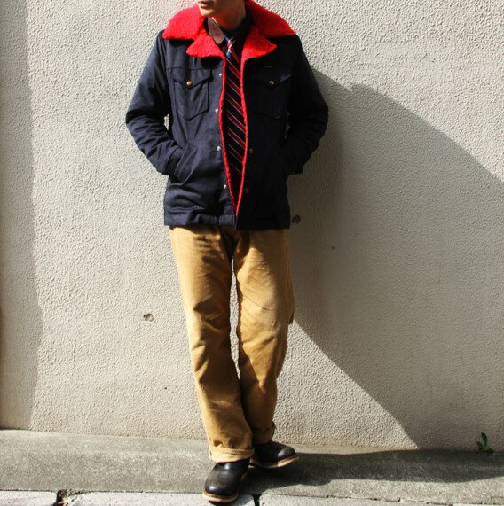 Wrangler x CALEE ラングラー キャリー 別注 FAKE SUEDE RANCH COAT フェイクスエード ボアランチコート WS9202 S ネイビー/レッド アウター【中古】【Wrangler × CALEE】