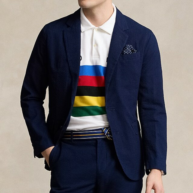 POLO RALPH LAUREN ポロ・ラルフローレン 24SS Polo ソフトモダン シアサッカー スーツジャケット MNPOSPC27620530 M ネイビー 2B テーラード 定価78,100円 アウター【新古品】【中古】【POLO RALPH LAUREN】