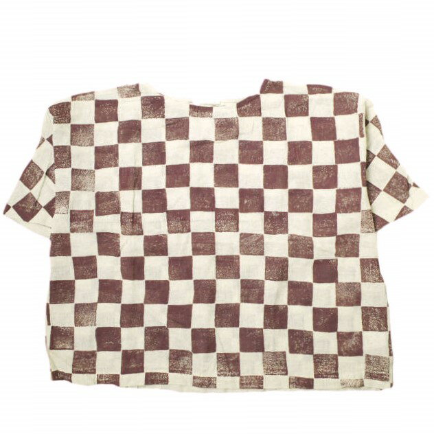 BLACK CRANE ブラッククレーン 23SS アメリカ製 Checker Print Top チェッカープリントトップ 66-01-0034-269 XS BROWN/BEIGE コットンリネン シャツ ブラウス Tシャツ トップス【中古】【BLACK CRANE】