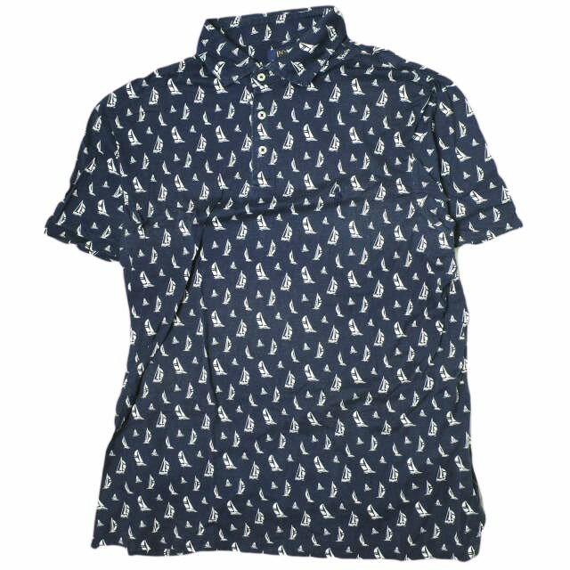 POLO RALPH LAUREN ポロ・ラルフローレン コットン天竺ヨットプリントポロシャツ 710594890001 L ネイ..