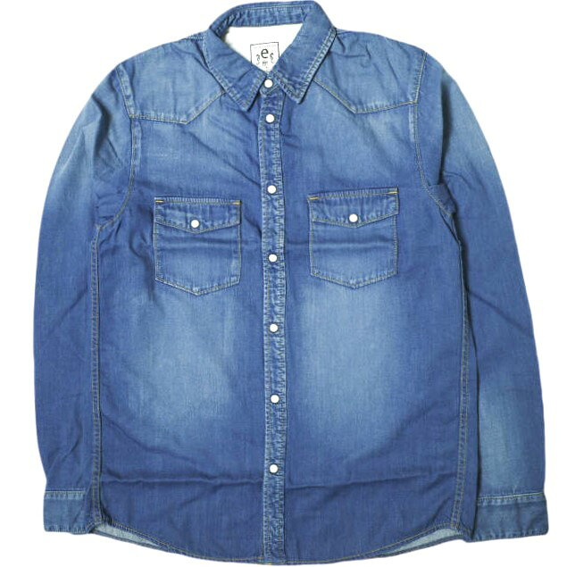 e JEANS イージーンズ 日本製 岡山児島 デニムウエスタンシャツ e105-001 S Mid Blue 長袖 インディゴ 定価31,900円 トップス【新古品】【中古】【e JEANS】