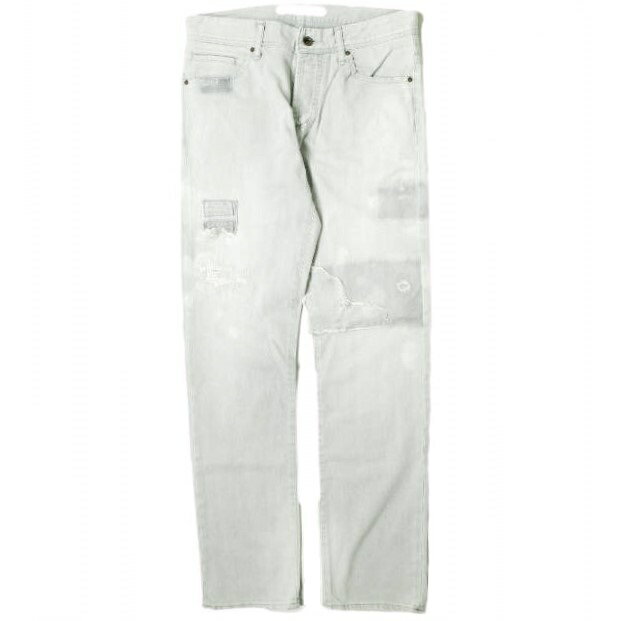 Rakuten - e JEANS イージーンズ 日本製 STRAIGHT 岡山児島 ダメージ＆リペア加工 ストレートデニムパンツ e-805-068 3 majolica gray ボタンフライ ストレッチ ジーンズ 定価38,500円 ボトムス【新古品】【中古】【e JEANS】