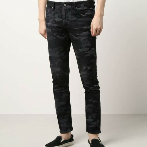 e JEANS イージーンズ 日本製 TWIST 岡山児島 ペイントジョグカモフラージュデニムパンツ e802-002 2 BLACK CAMOUFLAGE ジップフライ スキニー ジーンズ 定価35,200円 ボトムス【新古品】【中古】【e JEANS】