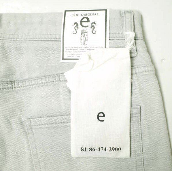 e JEANS イージーンズ 日本製 SEA HORSE SLIM 岡山児島 ダメージ＆ペイント加工 スキニーデニムパンツ e-801 4 Aqua Gray ボタンフライ スリム ジーンズ 定価35,200円 ボトムス【新古品】【中古】【e JEANS】
