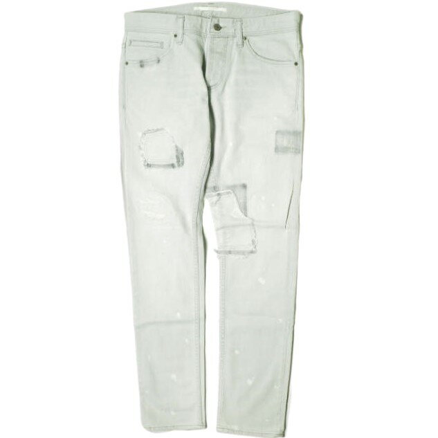 樂天商城 - e JEANS イージーンズ 日本製 SLIM 岡山児島 ダメージ＆リペアパッチ加工 ストレッチスキニーデニムパンツ 171201001 1 Majorelle Gray ボタンフライ テーパード ジーンズ 定価38,500円 ボトムス【新古品】【中古】【e JEANS】