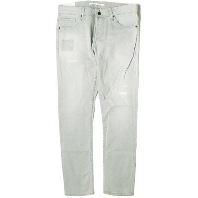 樂天商城 - e JEANS イージーンズ 日本製 SEA HORSE SLIM 岡山児島 ダメージ加工 スキニーデニムパンツ e-801 4 Aqua Gray ボタンフライ スリム ジーンズ 定価35,200円 ボトムス【新古品】【中古】【e JEANS】