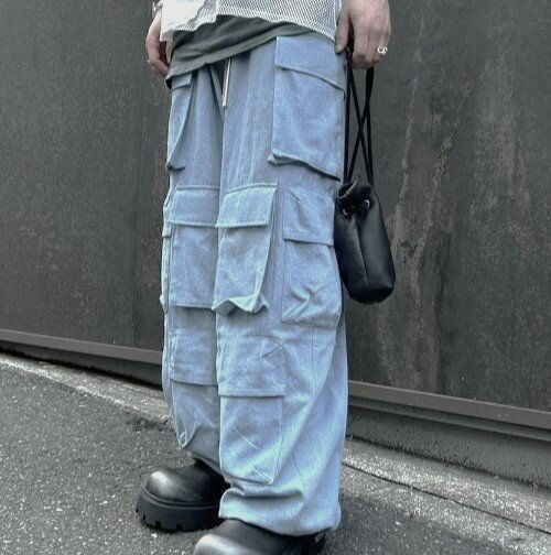 Danke Schon ダンケシェーン WEB＆DEPOT限定 MULTI POCKET CARGO マルチポケットカーゴパンツ Free サックスブルー イージー ワイド サンプル品 ボトムス【中古】【Danke Schon】
