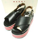 MARNI マルニ 22SS イタリア製 フスベッドウエッジソールサンダル ZPMS007506 P3586 38(24-24.5cm) BLACK 定価119,900円 レザーストラップ 厚底 シューズ【新古品】【中古】【MARNI】