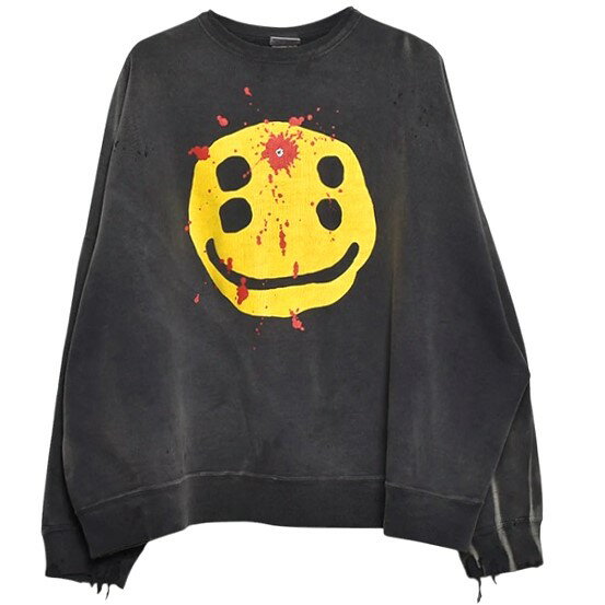SAINT MICHAEL x Cactus Plant Flea Market セントマイケル カクタスプラントフリーマーケット 24AW 別注 日本製 CP_CREW SWT / SMILE ヴィンテージ加工 スマイルスウェット SM-YS1-0000-C06 S BLACK トレーナー SAINT Mxxxxxx トップス【新古品】【中古】【SAINT MICHAEL】