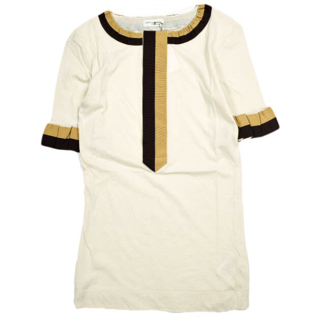 DRIES VAN NOTEN ドリスヴァンノッテン 24SS HAPPY TAPE 8606 W.K.POLO グログランテープ Tシャツ 241-011144-8606-100 S CREAM 定価55,000円 半袖 ヘンリーネック カットソー トップス【新古品】【中古】【DRIES VAN NOTEN】