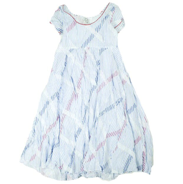 樂天商城 - Thierry Colson ティエリーコルソン Striped Midi Dress インド綿 ストライプワンピース S Blue 半袖 シャツ ドレス トップス【中古】【Thierry Colson】