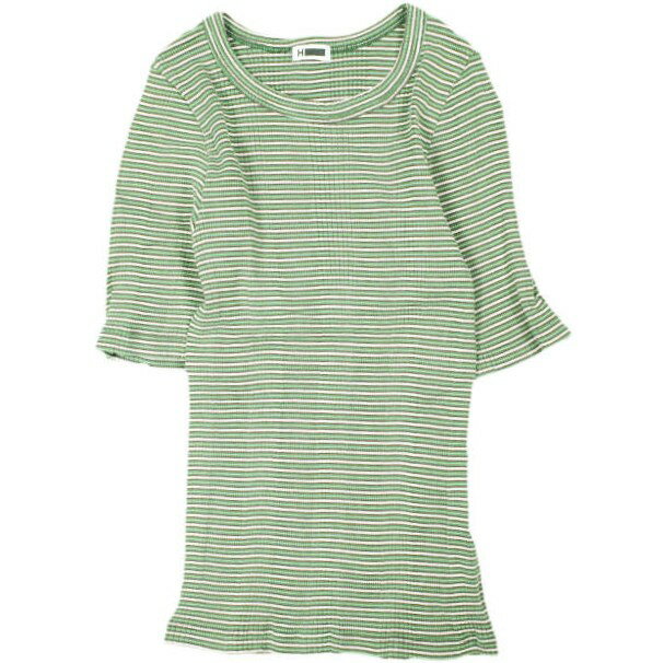 H BEAUTY&YOUTH エイチ ビューティーアンドユース 日本製 COTTON MULTI BORDER SHORT SLEEVE TOP コットンマルチボーダーショートスリーブトップ 1617-299-5825 Free Green 半袖 カットソー Tシャツ トップス