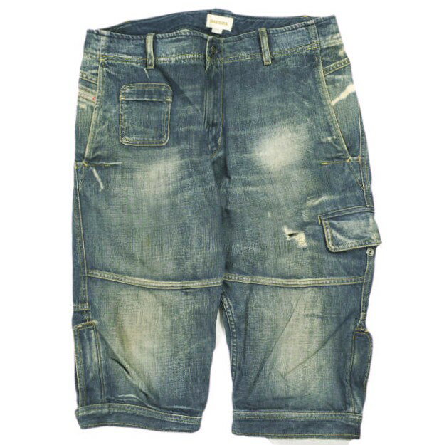 DIESEL ディーゼル ダメージ加工 デニムカーゴショーツ 34 Indigo ショートパンツ ジップフライ ジーンズ ボトムス【中古】【DIESEL】