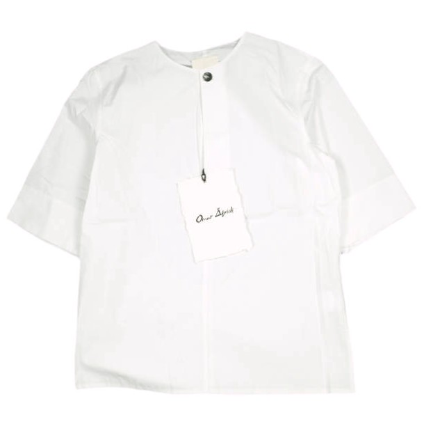 Rakuten - Omar Afridi オマールアフリディ イギリス製 HALF SLEEVES SHIRT HIGH DENSITY COTTON ハーフスリーブシャツ OA-SS20-SHR-106-01 S WHITE ノーカラー プルオーバー 五分袖 定価51,700円 トップス【新古品】【中古】【Omar Afridi】