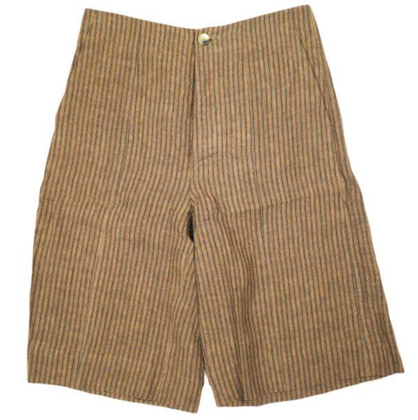 樂天商城 - Omar Afridi オマールアフリディ イギリス製 KAKISHIBU STRIPES LINEN SLACK SHORTS 柿渋染めストライプ リネンショーツ OA-SS20-TRS-104-02 L Brown ショートパンツ 定価63,800円 ボトムス【新古品】【中古】【Omar Afridi】